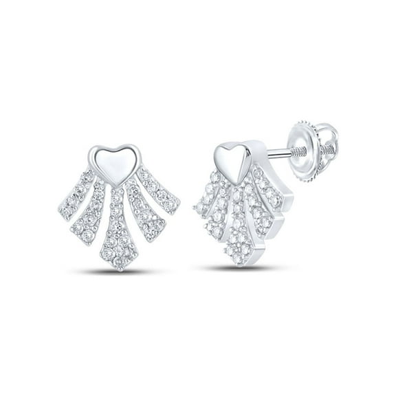 Macey Worldwide Jewelry 10k White Gold Diamond Lovely Heart Earrings 1/6 Ctw