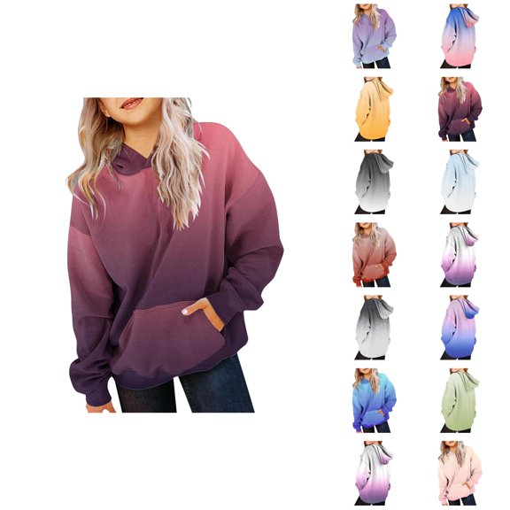 Gradient Color Hoodies for Kids Long Sleeve Boys Girls Hooded Sweatshirt with Pockets Children Pullover Tops