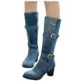 thumbnail image 3 of Tejiojio Fall Women's Warm Square Heel Shoes Casual Long Tube Denim Fashion Boots, 3 of 3