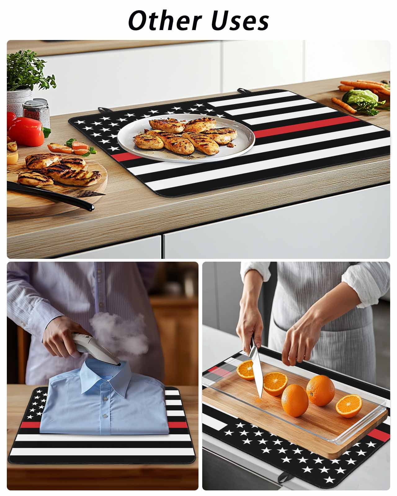 Stove Top Covers for Electric Stove, Red White Stripe Fireman American Flag Glass Stovetop Cover Protector, Fire Fighter USA Flags Induction Cooktop Protector Oven Mat for Kitchen Countertop 24"x21"