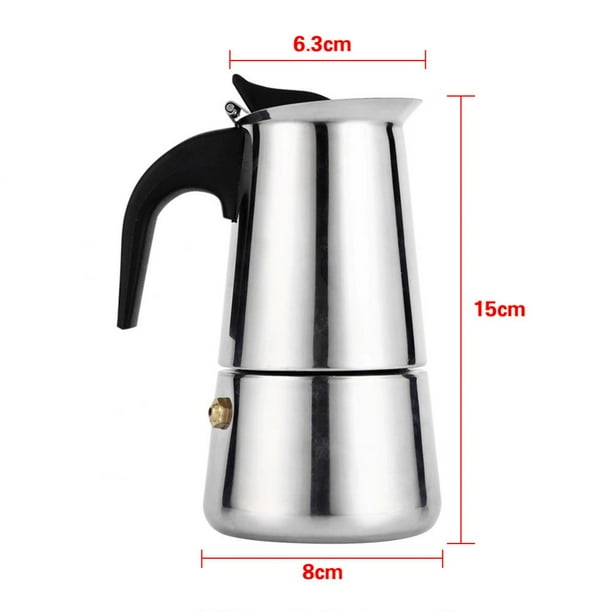 Walfront Stainless Steel Percolator Moka Pot Espresso Coffee Maker Stove Home Office Use 100ml 200ml 300ml 450ml Silver 100ml