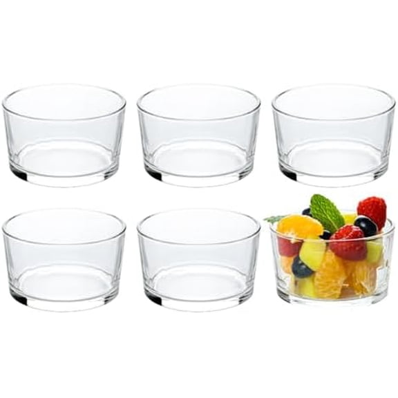 Glass Small Bowls, 7.5oz, Set of 6, Clear Mini Bowls for Dips, Sauces, Desserts, Side Dishes, Pudding, Fruit and Charcuterie Boards, Pinch Bowls for Meal Prep, HS-ROUNDBOWL-6PC