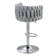 thumbnail image 4 of 360° Fabric cover Swivel Bar Stools Set of 2, Adjustable Counter Height Bar Chairs with Woven Back & Footrest,Silver chromed Bar Stools for Kitchen Island, Cafe, Pub (Gray), 4 of 9