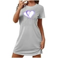 thumbnail image 3 of Fartey Women's Heart Graphic Nightgown Cute Short Sleeve Sleepwear Soft Comfy Crew Neck Loungewear Loose Lightweight Short Nightdress Gray M, 3 of 4