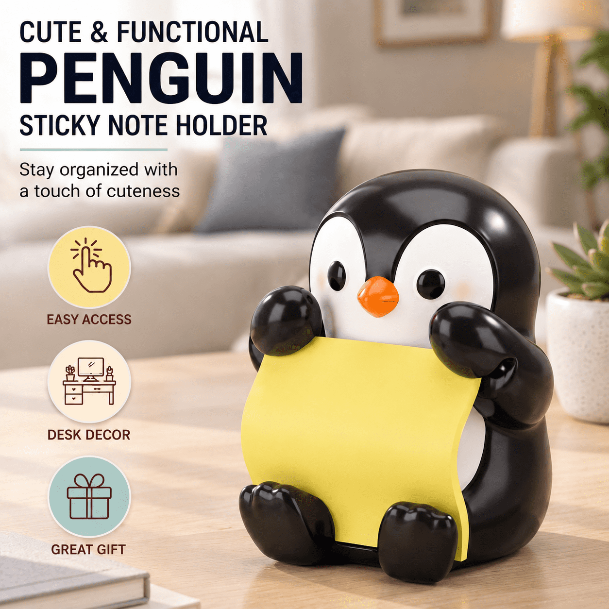 Penguin Pop-up Sticky Note Dispenser With 50 Sheets Pull-out Notes ...