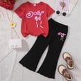thumbnail image 2 of HCNTES Kids Girl School Outfit Set Short Sleeve Crewneck Top Wide Leg Pants Children Casual Dailywear Spring Summer Fashion 4T 5T 6T 7T(F02-L,3-4 Years), 2 of 4