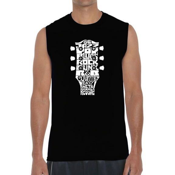Men's Word Art Sleeveless T-shirt - Guitar Head Music Genres