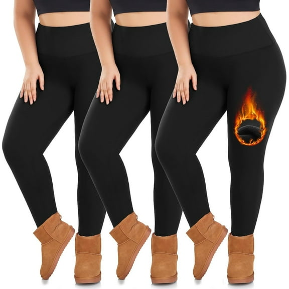 ZENFLEX 3 Pack Plus Size Fleece Lined Leggings Women -Stretchy X-Large-4X Warm Winter Yoga Pants Thermal Leggings