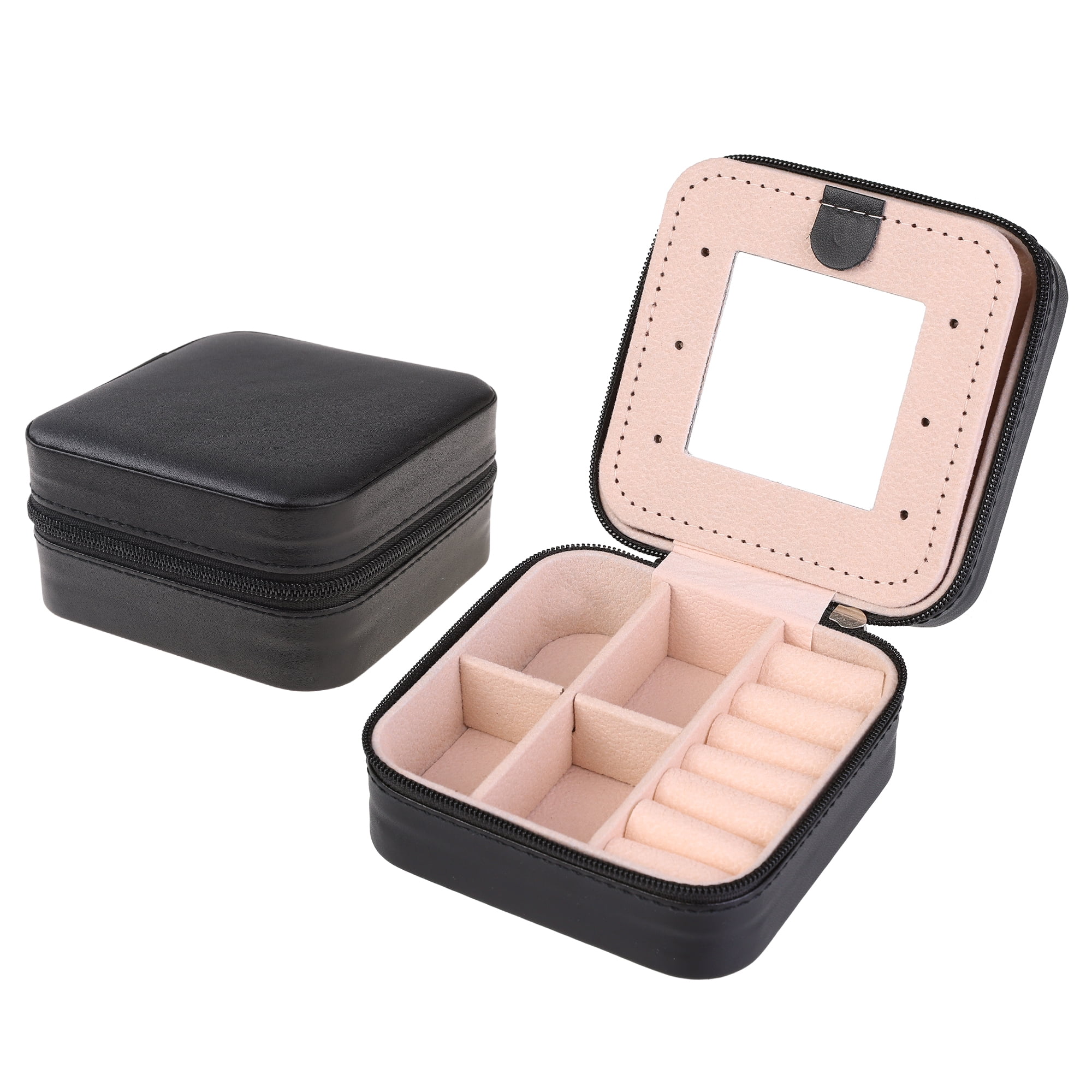 Unique Bargains Jewelry Box Small PU Leather Jewelry Organizer Case Storage Display Holder Black