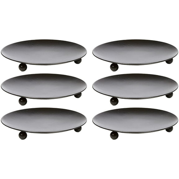 Hosley Set of 6, Black Iron Pillar Candle Holders 4.75 Inch Diameter
