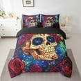 thumbnail image 2 of Sugar Skull 7-Piece Bed In A Bag Gothic Skeleton Bones Comforter Set,Red Romantic Rose Bedding Set,Halloween Horror Theme Fitted Sheet Teens Room Decor Full Size, 2 of 5
