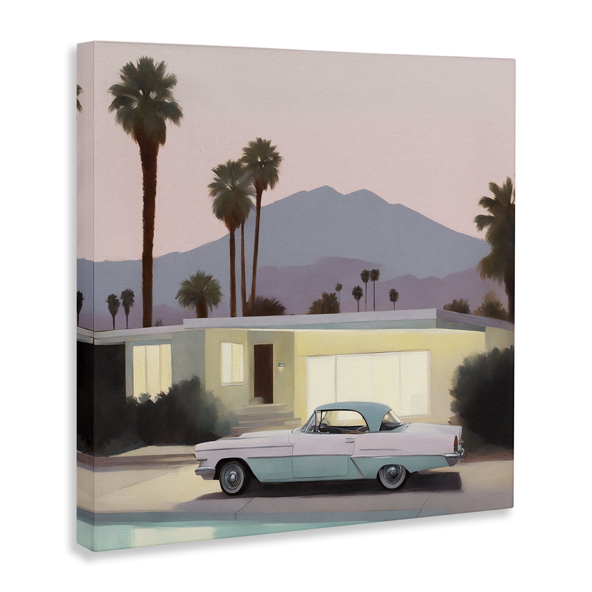 Stupell Industries Poolside Classic Car Transportation Painting Wrapped Canvas Art Print Wall Art, 17 x 17