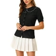 thumbnail image 4 of INSPIRE CHIC Women's Peter Pan Collar Ruffled Trim Gingham Button Down Blouse L Black, 4 of 6