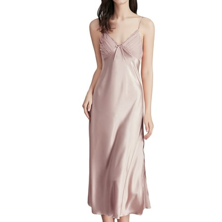 Homgro Women s Sexy Nightgown Side Splits Chemise Lingerie Satin Lace V Neck Full Slip Sleep Dress Lounge Slits Cami Sleeveless Silk Maxi Nightwear Spaghetti Strap Purple X-Large