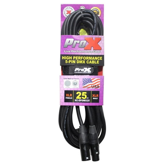 ProX XC-5PDMX25 25' 5-Pin DMX XLR5-M to XLR5-F High Performance Cable