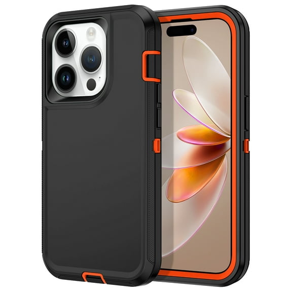 I-HONVA Compatible with iPhone 14 Pro Case,3-Layer Military Grade Drop Protection Anti-Slip Bumper Rugged Shockproof Dustproof Protection 6.1 inch Phone Case,Black Orange