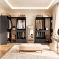 thumbnail image 3 of Homieasy Corner Closet System, 55''L x 34''W Corner Closet Organizer with 3 Hanging Rods, Drawer, Pant Rack, and Shoe Rack, Sturdy and Easy Assembly, Black, 3 of 5