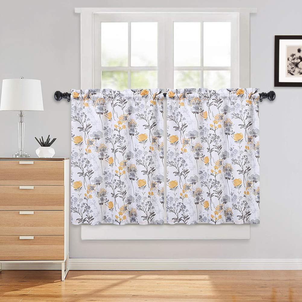 Kitchen Curtains, Flower Leaf Printed Bathroom Window Curtain, Floral