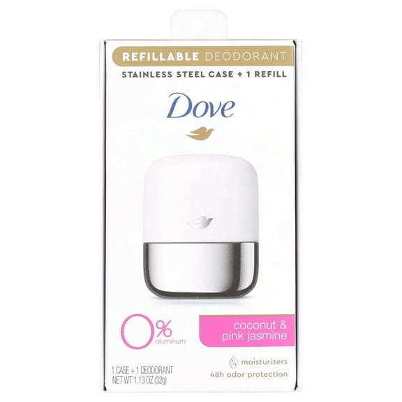 Dove Refillable Women’s Deodorant Stick Starter Kit Coconut & Pink Jasmine Aluminum Free, 1.13 oz