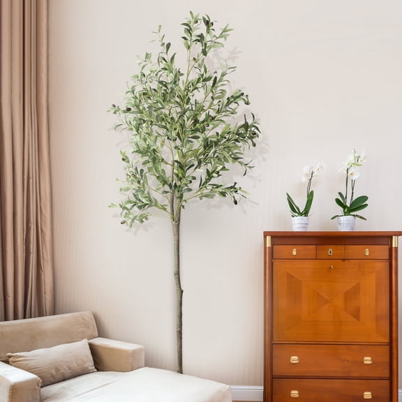 6ft Artificial Olive Tree Potted, Realistic Faux Olive Plant with Black Pot for Home Office Decor, Indoor Greenery