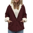 thumbnail image 3 of APEXFWDT Women's Sherpa-Lined Hooded Jacket Button-Down Long Sleeve Warm Winter Coat Pockets Outerwear for Winter Daily Errands,S,Wine, 3 of 7