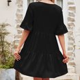 thumbnail image 4 of Robes pour Femmes 2024 Été Ample Décontractée Col en V devant Jupe Lacée Taille Haute Robe Ample Manches Courtes Col en V Longueur Genou 50 % de Rabais Liquidation!, 4 of 4