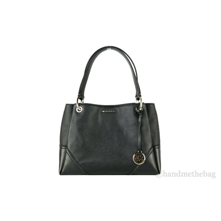 Michael Kors Nicole Black/Gold Pebble Leather Large Shoulder Tote Handbag Purse