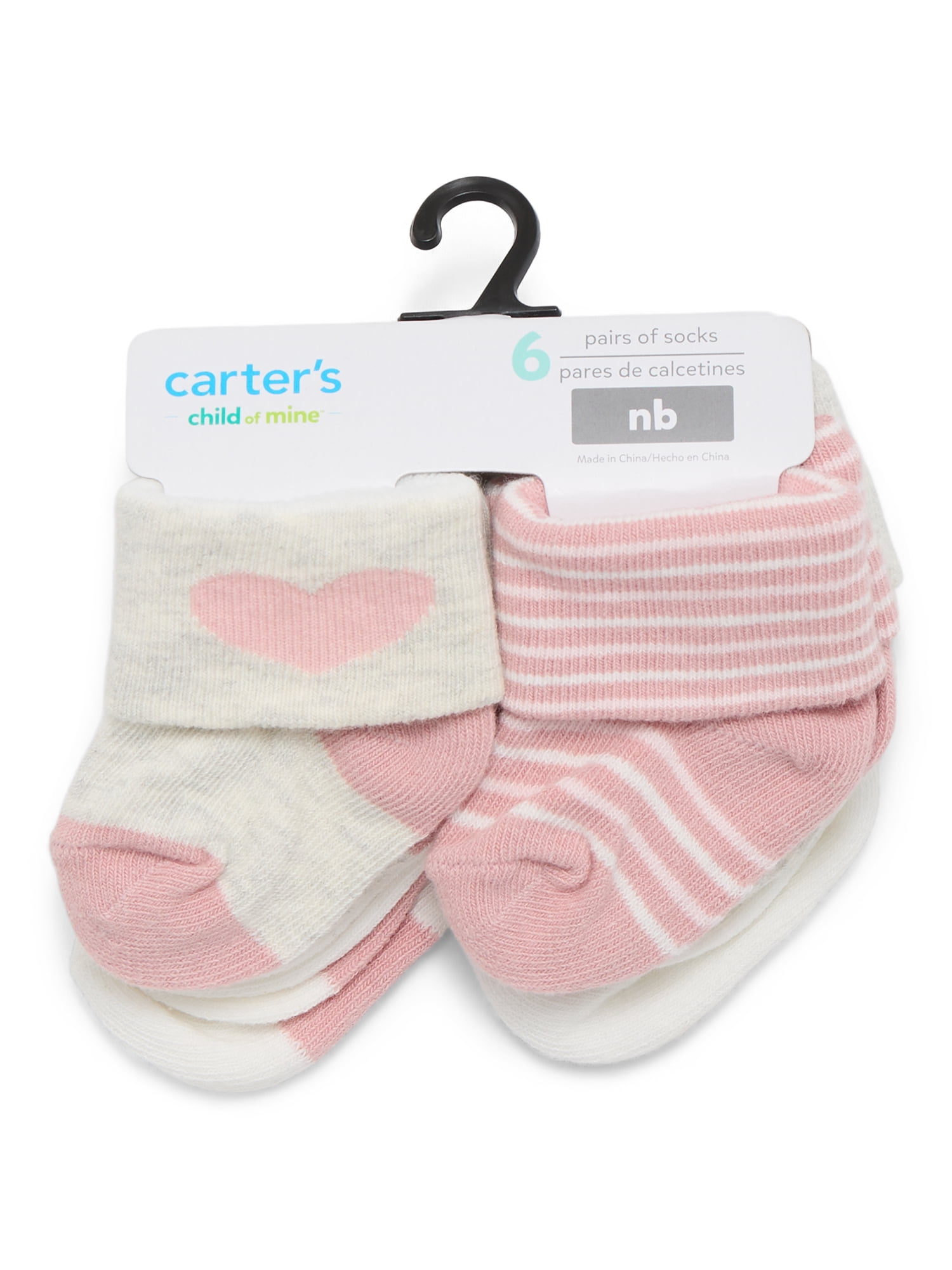 Carter's Child of Mine Newborn Girls Folded Cuff Socks, 6-Pack, Newborn