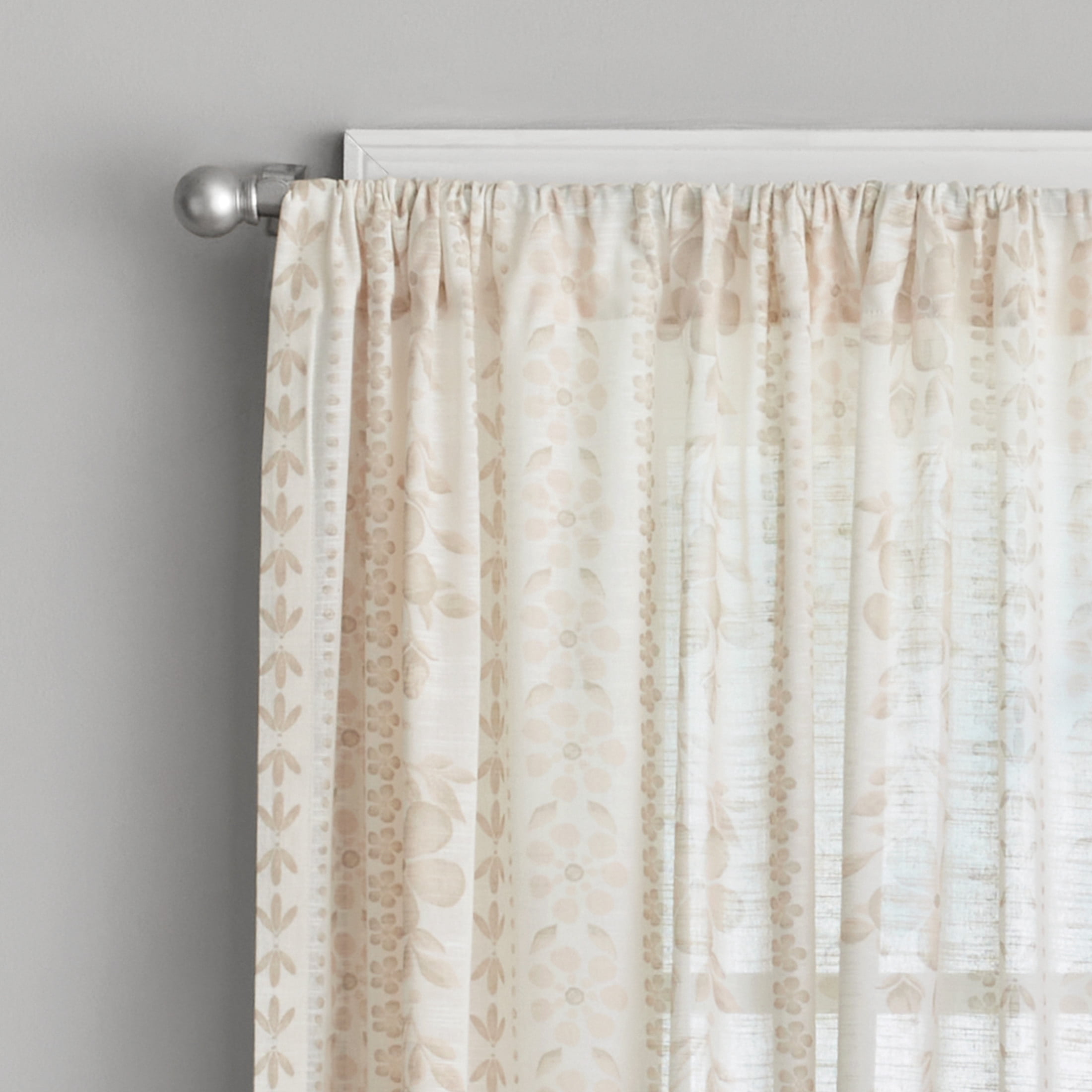 The Pioneer Woman Hattie Stripe 2 Pack Curtain Panel, BCI Cotton 40" W x 84" L, Floral, Linen, RodPocket
