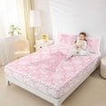 thumbnail image 3 of Manfei Pink Princess Bow Letter A Bed Sheets for Girls, Boho Damask Flower King Sheets, 4pcs, 3 of 5