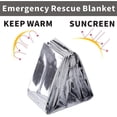 thumbnail image 3 of Manta de supervivencia (5 piezas) Tamaño grande 210 X 140 cm, manta de emergencia para exteriores, conserva el calor corporal, impermeable, para acampar, senderismo, primeros auxilios, color plateado, 3 of 5
