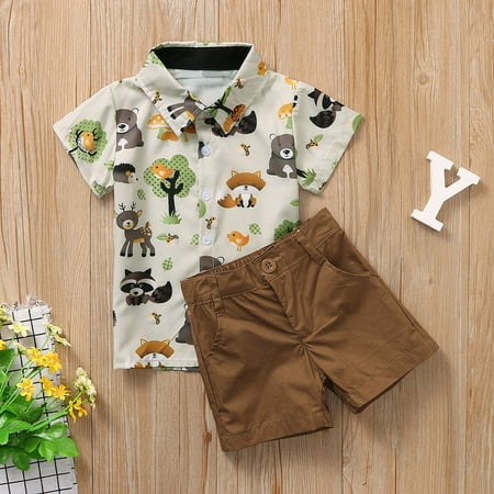 

THE WILD Casual Pretty Toddler Baby Boys Gentleman Cartoon Bear Print T-Shirt Tops+Shorts Outfits