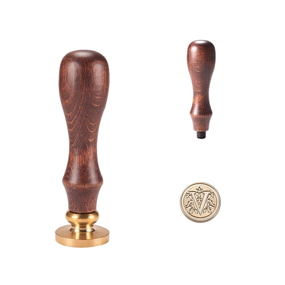 Letter V Wax Seal Stamp Alphabet Initial Sealing Wax Stamps with Wooden Handle Vintage Retro Classical Seal Wax Stamp Kit for Invitations Greeting Cards Letters Envelopes Wine PackagesGolden