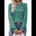 thumbnail image 3 of Camisas de Larga para Mujer, Moda Otoño 2025, Blusas Elegantes e Informales, Blusas Tipo Túnica Plisadas con Cuello Redondo. Verde M, 3 of 10