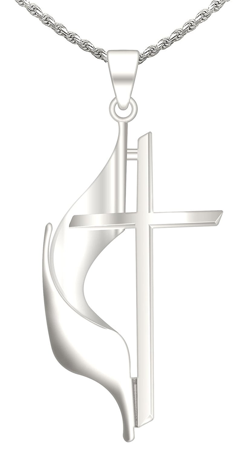 14k White Gold Polished Small Ribbon Cross Pendant