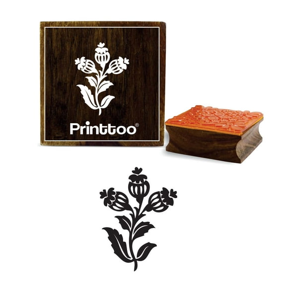 Printtoo Wooden Square Floral Pattern Rubber Stamp Craft Textile DIY Stamps-5 x 5 Inches