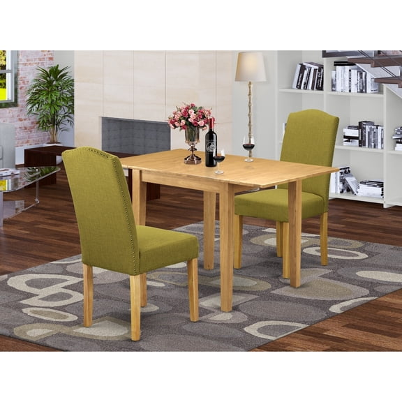 Modern Dining Table Set - 3 Pcs Wood Table & Parsons Chairs - Light Oak & Linen Fabric