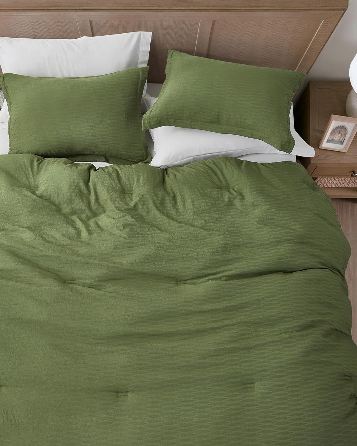 Chezmoi Collection Calvin 3-Piece Jacquard Comforter Set King Size, Olive Green Textured Woven Lightweight Comforter Bedding for All Season