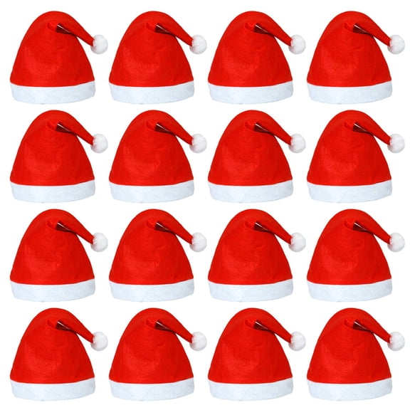 Elcoho 20 Pack Santa Red Hat Short Plush with White Cuffs Non-Woven Fabric Christmas Hat Santa Hat