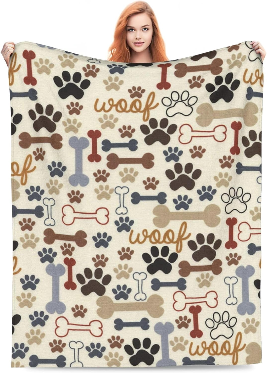 Dog Paws and Bones Print Throw Blanket Flannel Fleece Blankets Soft Plush for Sofa Couch Bedroom Gift 50"X40"