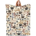 thumbnail image 2 of Dog Paws and Bones Print Throw Blanket Flannel Fleece Blankets Soft Plush for Sofa Couch Bedroom Gift 50"X40", 2 of 6