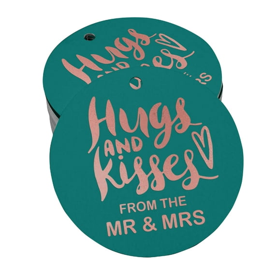 Inkdotpot 50 Pack Real Rose Gold Foil Paper Tags Hugs & Kisses From The Wedding Favor Hang Tags