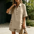 thumbnail image 5 of Womens Plus Size Cotton Linen Shorts Sets Summer Outfits with Button, Oversized Tops and Bermuda Shorts 2 Piece Matching Lounge Sets Tracksuits, Travel Vacation Going Out Suits 2026 Khaki XL, 5 of 8