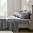 thumbnail image 3 of Madison Park Satin Wrinkle-Free Luxurious 6-Piece Sheet Set Grey Full, 3 of 8