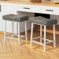 thumbnail image 6 of Height Black Bar Stools Set of 2 for Kitchen Counter Farmhouse Modern Barstools with Faux Leather Upholstered Backless Seat and Wood Legs 24 inch Bar Chairs, 6 of 7