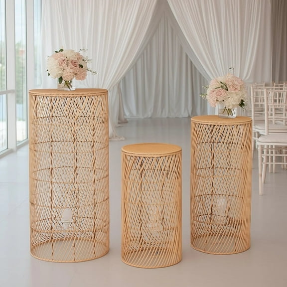 BalsaCircle 3 Natural Woven Rattan Wicker Display Stands Floor Lamp Shades Wedding Reception Event Party Home Decorations Supplies