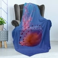 thumbnail image 4 of Jellyfish Soft Flannel Fleece Throw Blanket, Incredible Alive Organism Underwater Closeup Photo Ombre, Cozy Plush for Indoor and Outdoor Use, 70" x 90", Blue Azure Blue, by Ambesonne, 4 of 5