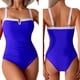 thumbnail image 3 of Trajes de Baño de una Pieza para Mujer, con Bloques de Color, Adelgazantes, Control de Abdomen, Traje de Baño de Cobertura en V. Azul Real XL, 3 of 7