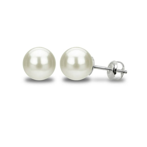 ADDURN Round White 9-10mm Freshwater Cultured Pearl Sterling Silver Screw-Back Stud Earrings, AAA Quality