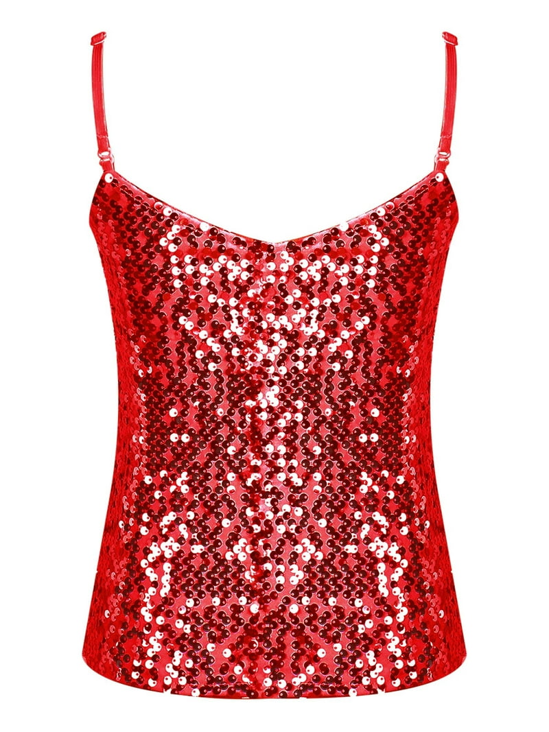 renvena Kids Girls Sparkly Sequin Dance Crop Tops Tank Camisole